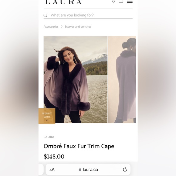 Ombré purple faux fur trim cape / shall / Laura - Picture 2 of 2